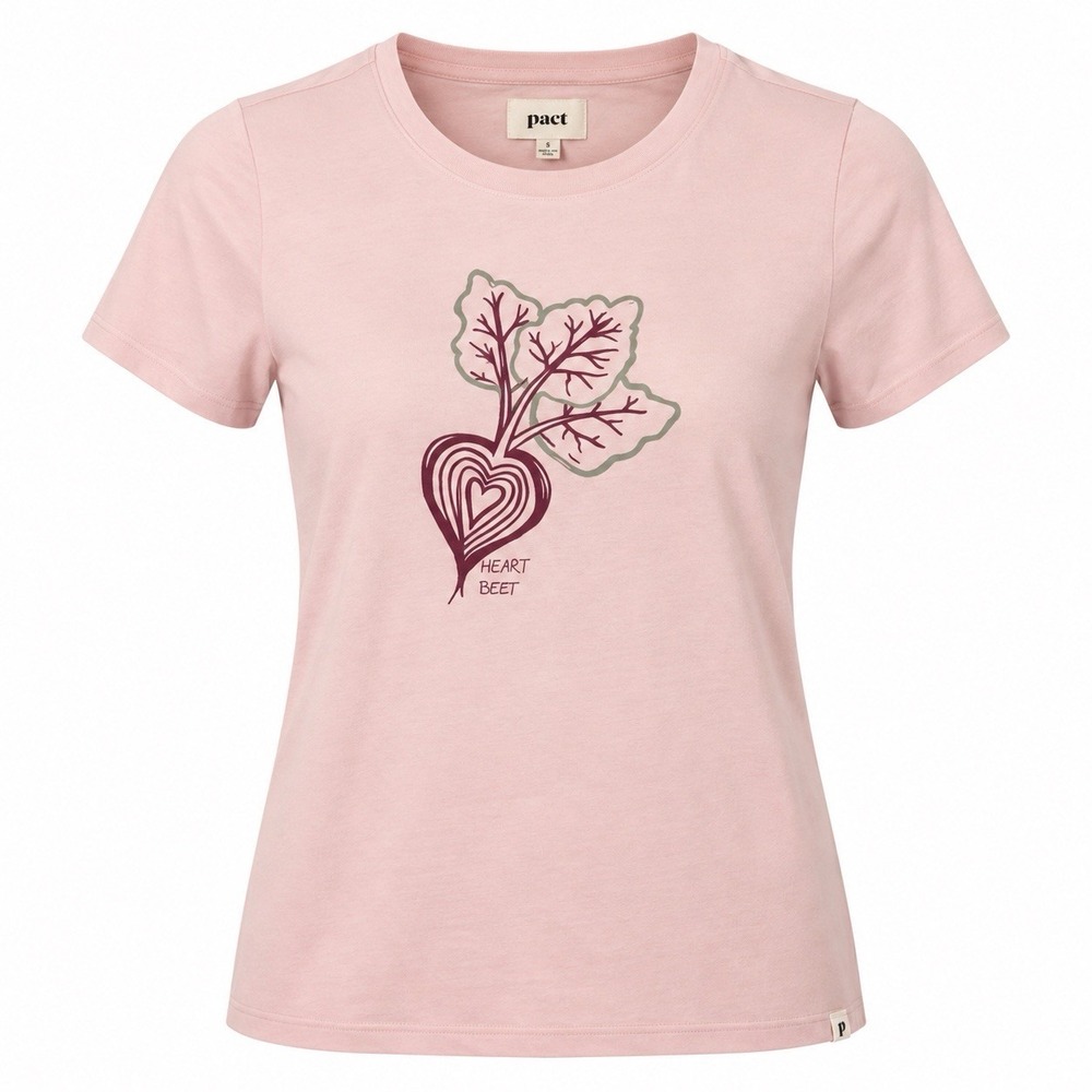 NWT Pact Organic Cotton Small Pink Heart Beet Graphic Tee Short Sleeve Cute NEW